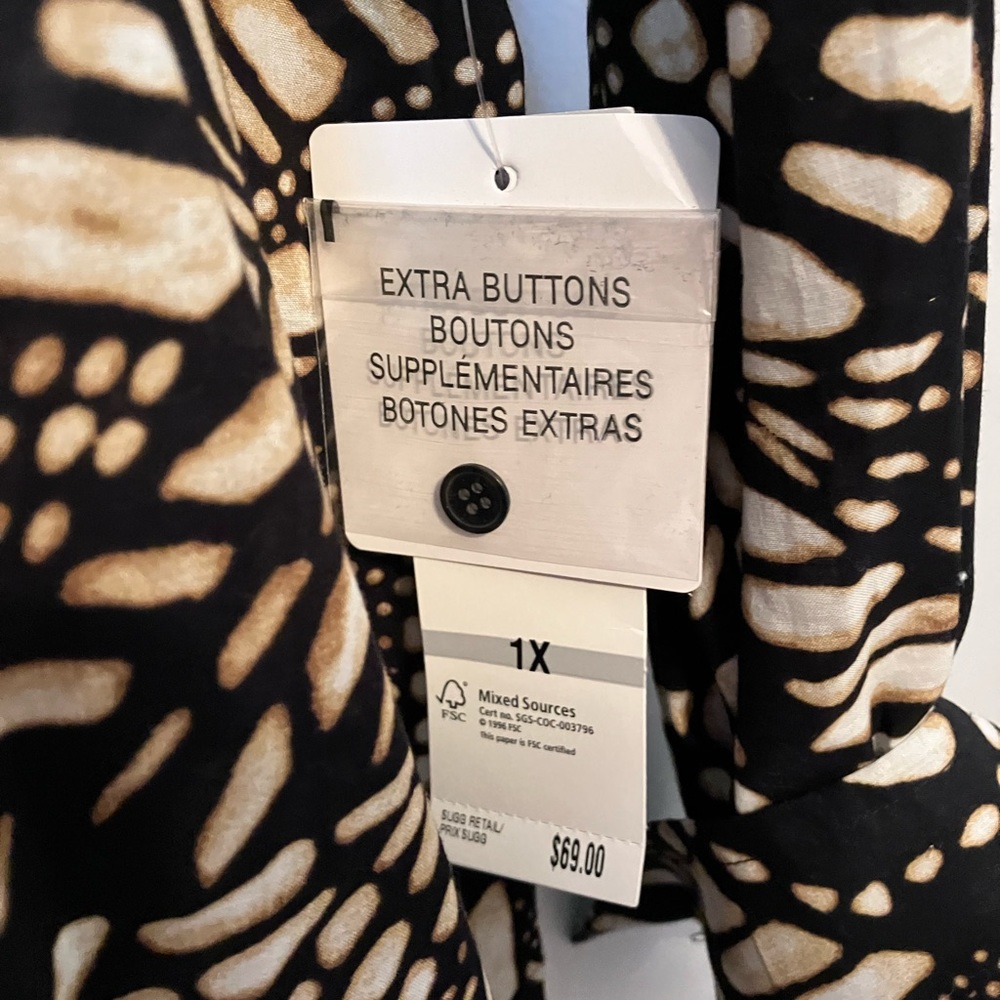 NWT Jones New York Geometric Print Button-down 1X Plus size 100% cotton - Picture 3 of 8
